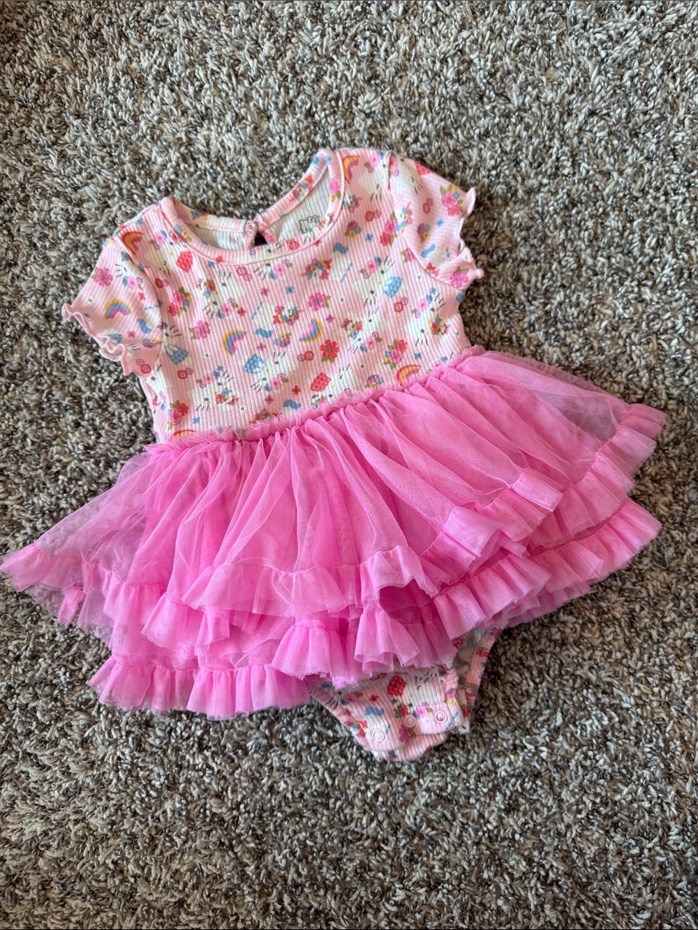 Pink Tulle Ruffle Baby Dress Bodysuit - Floral Print